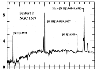 Seyfert 2: NGC 1667 Strong narrow emission lines are observed, along with absorption lines of the host galaxy